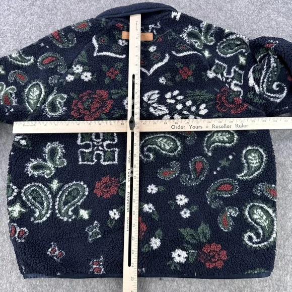 Kith Pinehurst Sherpa Fleece Jacket Mens Large Navy Paisley Snap Front Bomber - Picture 5 of 11